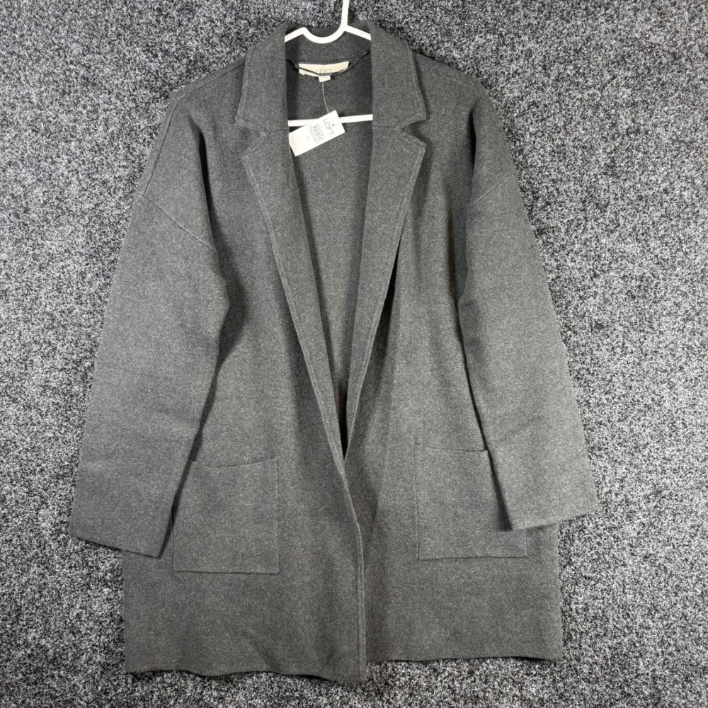 Loft Womens XL Gray Open Front Sweater Coat Longline Cardigan Notched Lapel NWT